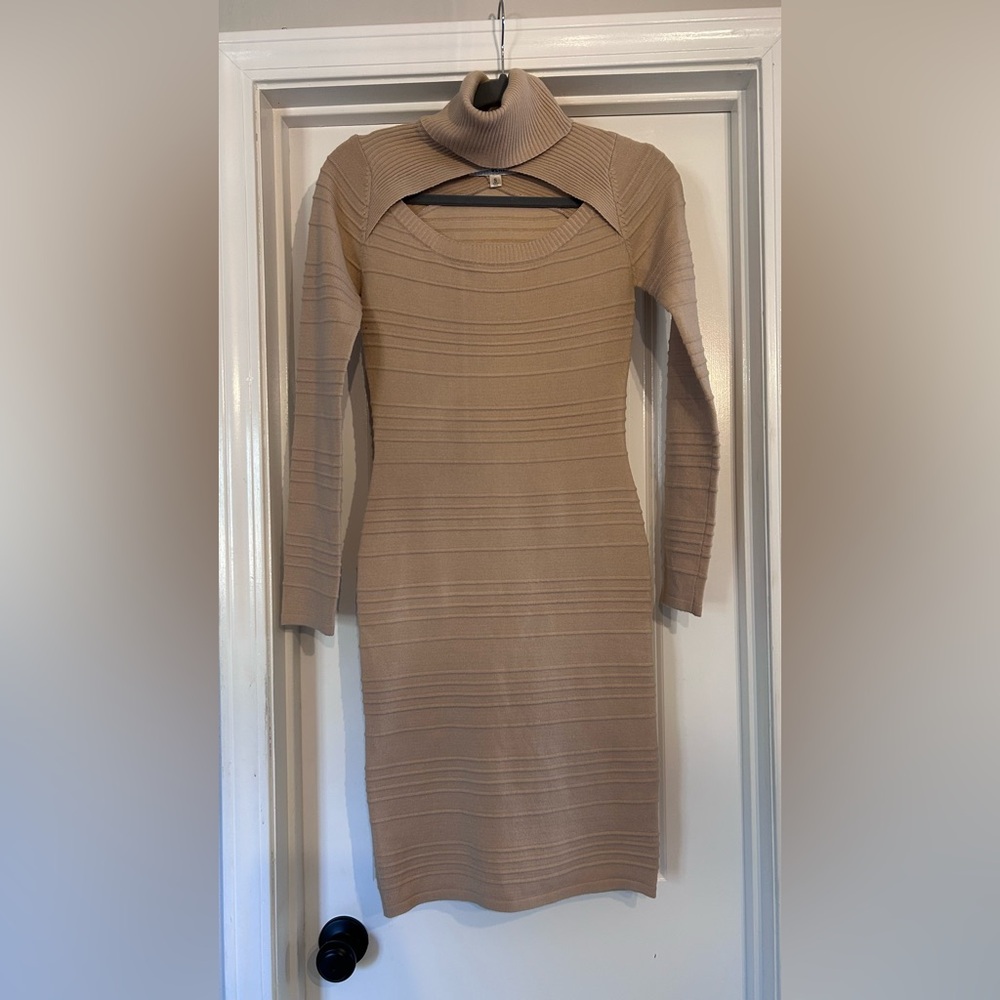 Ribbed Long Sleeve Bodycon Mini Dress with Front Cut-Out